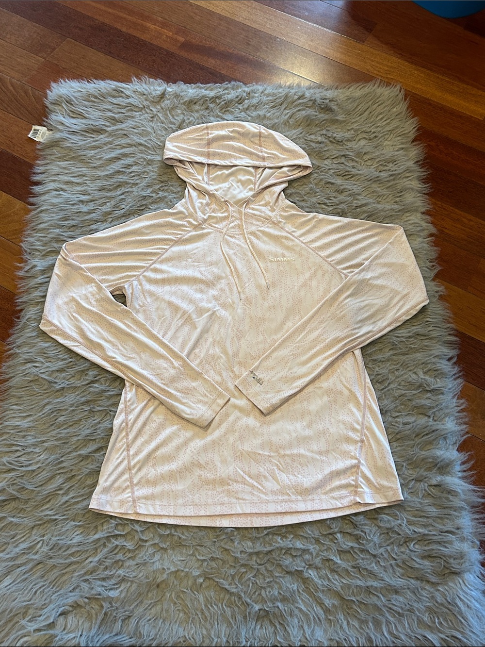 Simms Solar Flex Upf 50 Insect Sheild  Pale Pink Print Hooded Sun Shirt